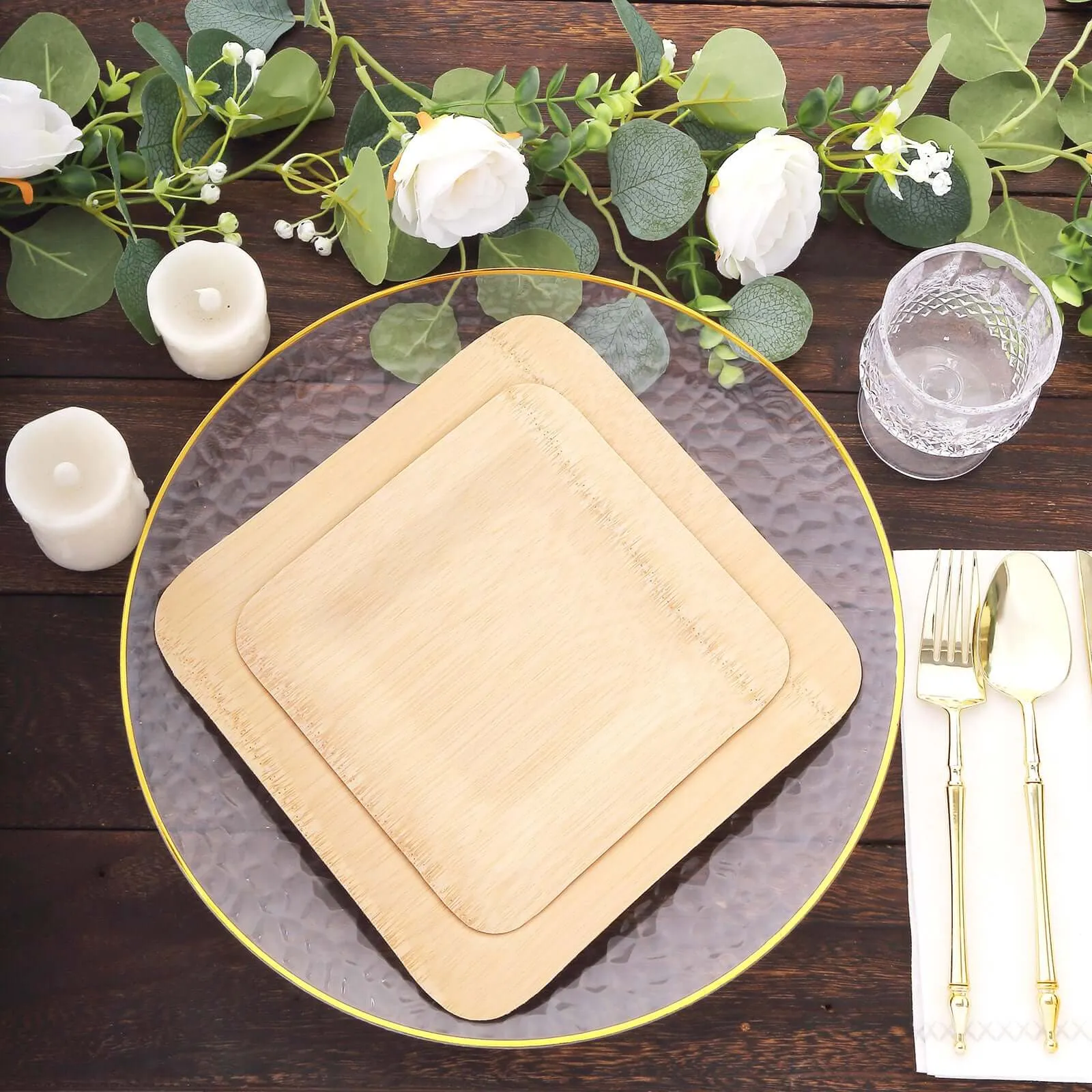 10 Pack 9" Eco Friendly Bamboo Square Disposable Dinner Plates