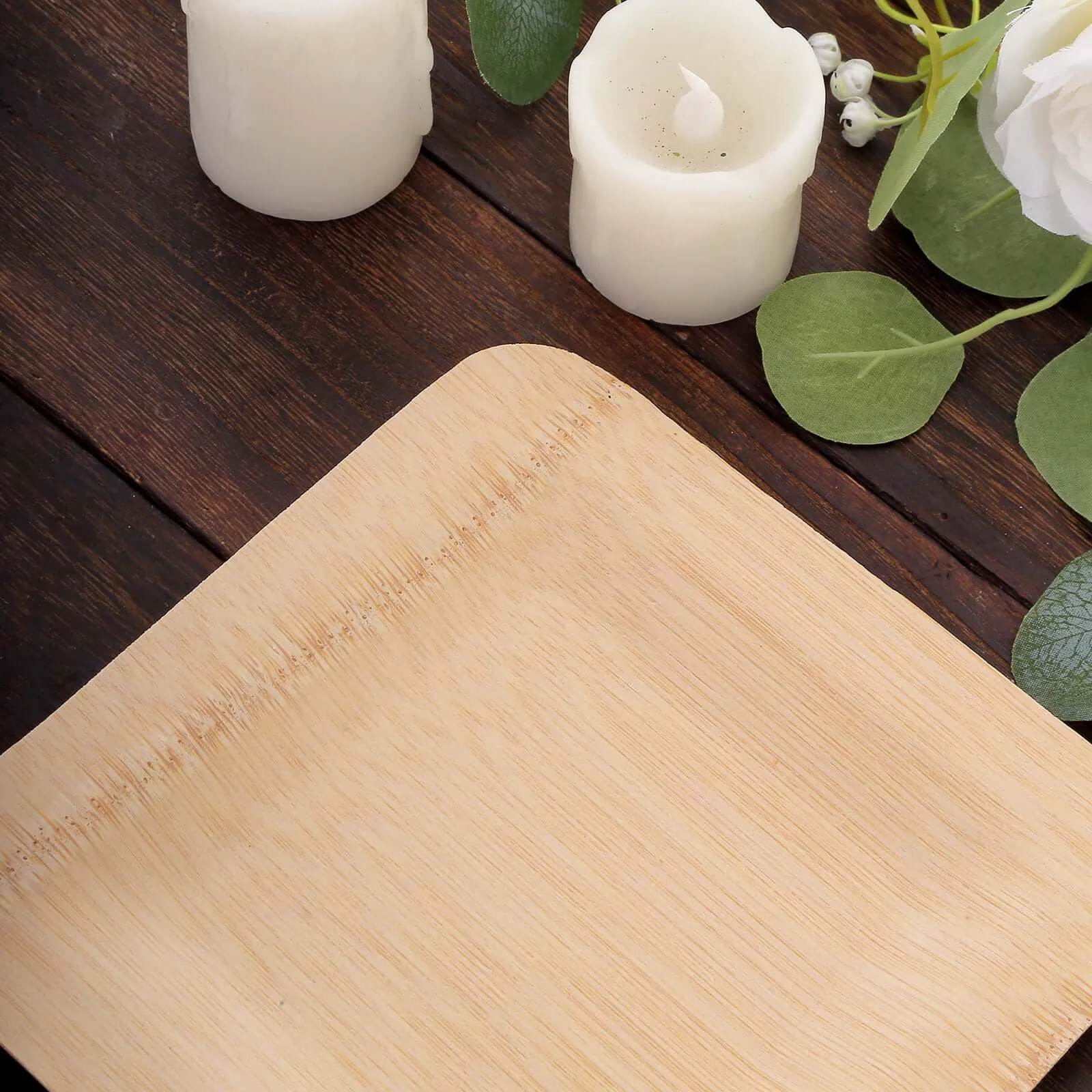 10 Pack 9" Eco Friendly Bamboo Square Disposable Dinner Plates