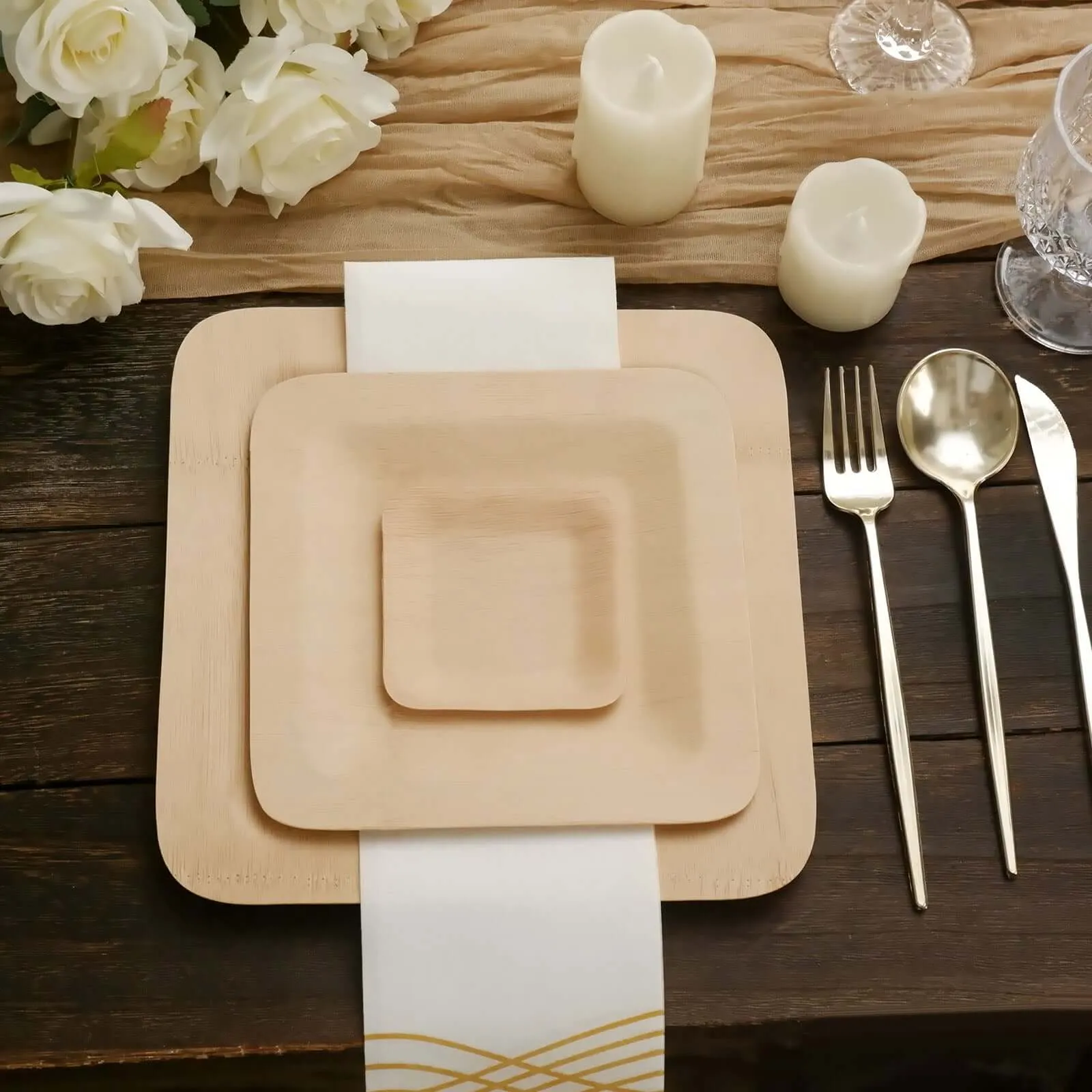 10 Pack 9" Eco Friendly Bamboo Square Disposable Dinner Plates