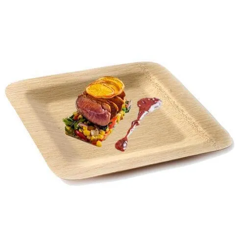 10 Pack 9" Eco Friendly Bamboo Square Disposable Dinner Plates