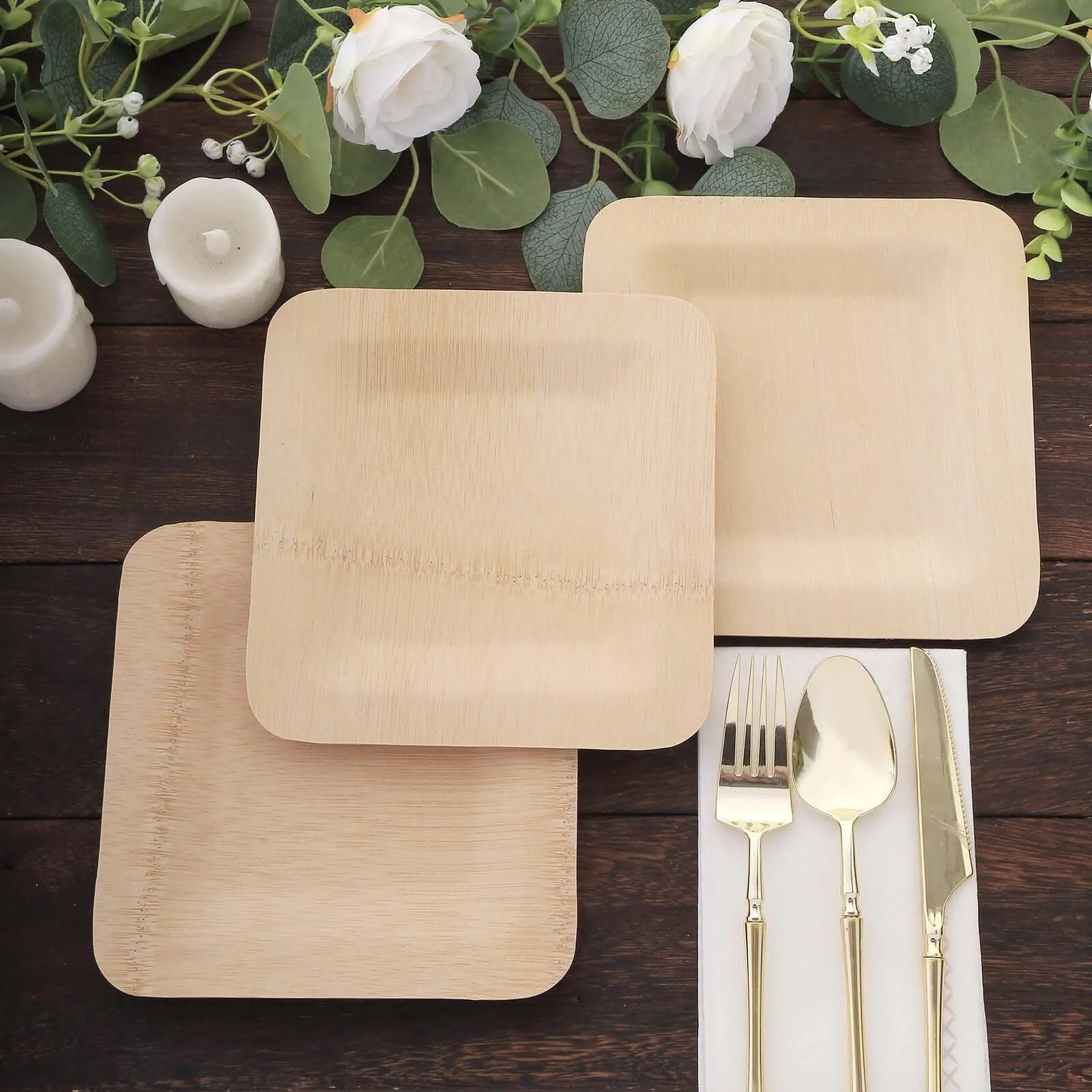 10 Pack 9" Eco Friendly Bamboo Square Disposable Dinner Plates