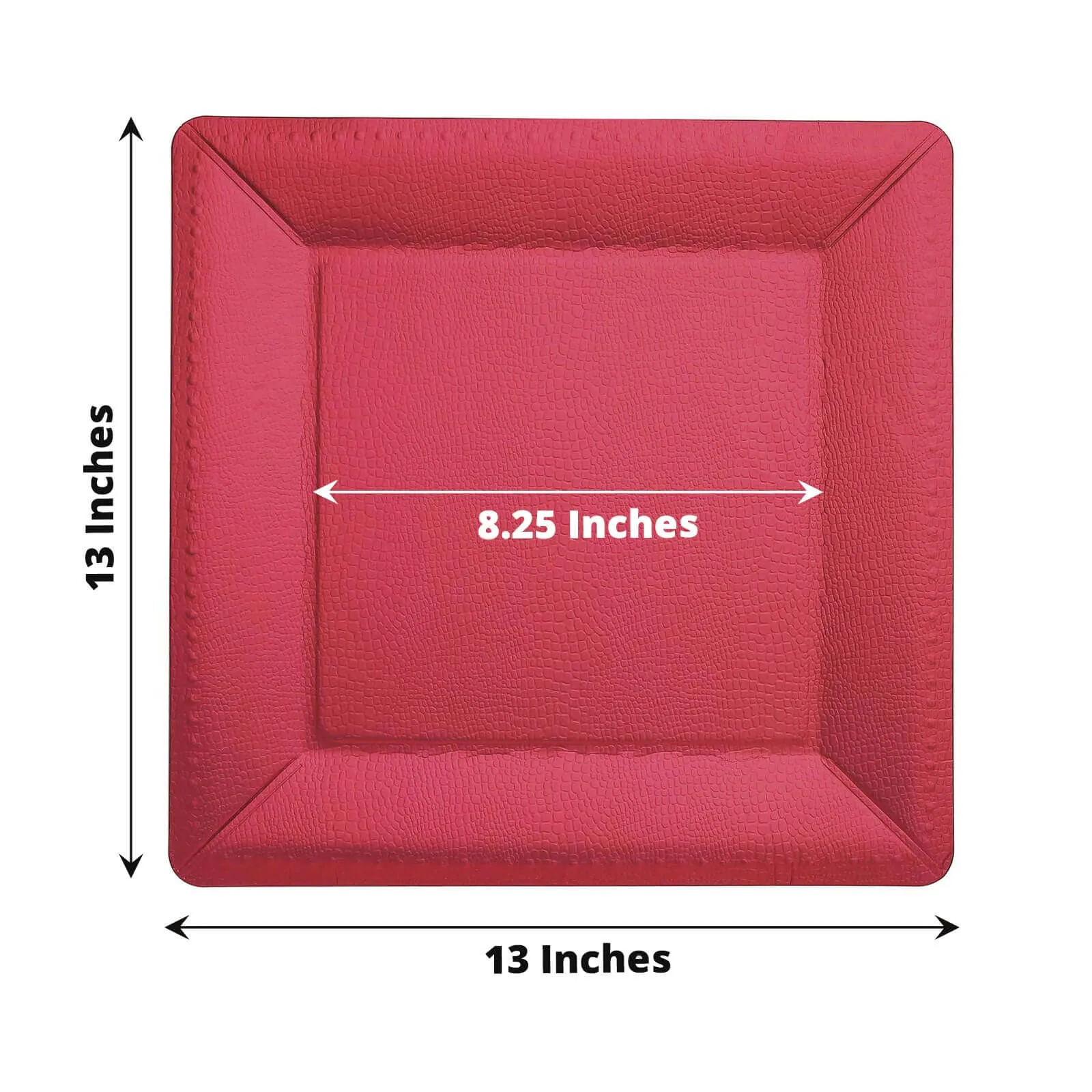 10 Pack Burgundy Textured Disposable Square Serving Trays, Leather Like Cardboard Charger Plates 1100 GSM 13"