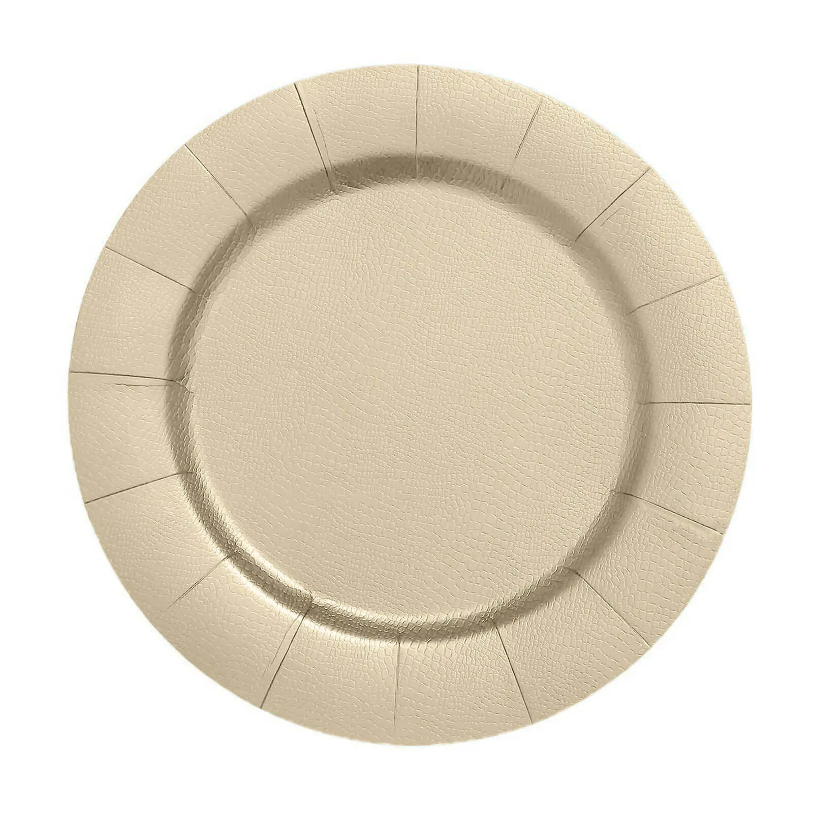 10 Pack Champagne Leather Textured Disposable Charger Plates, Round Cardboard Serving Trays 1100 GSM 13"