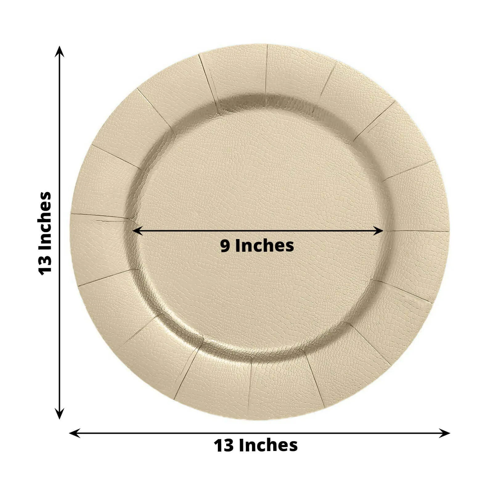 10 Pack Champagne Leather Textured Disposable Charger Plates, Round Cardboard Serving Trays 1100 GSM 13"