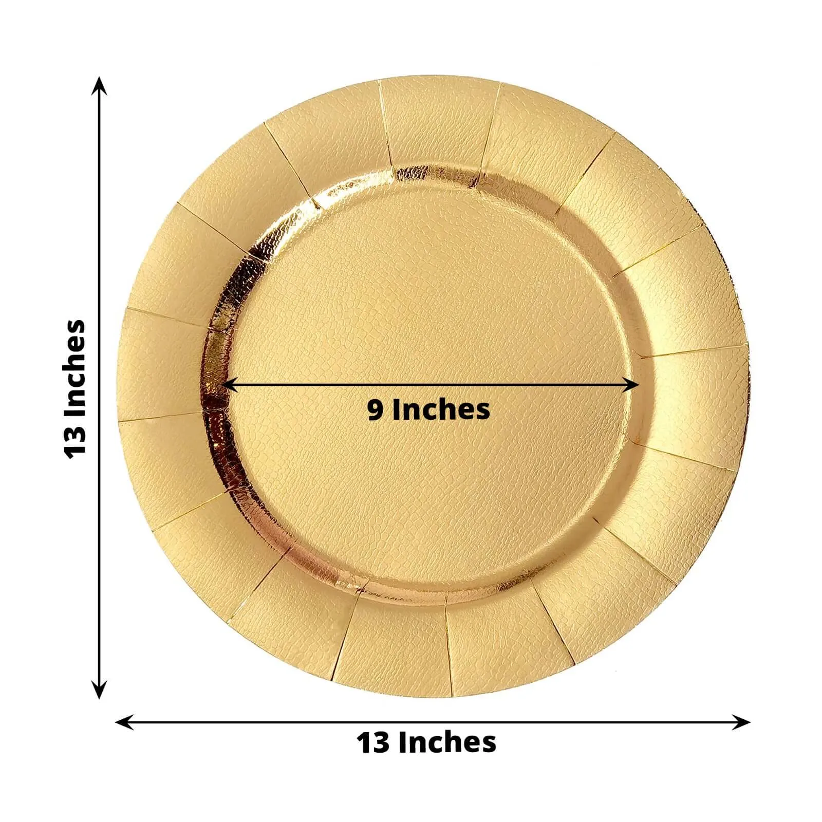 10 Pack Gold Disposable Charger Plates, Cardboard Serving Tray, Round with Leathery Texture 1100 GSM 13"