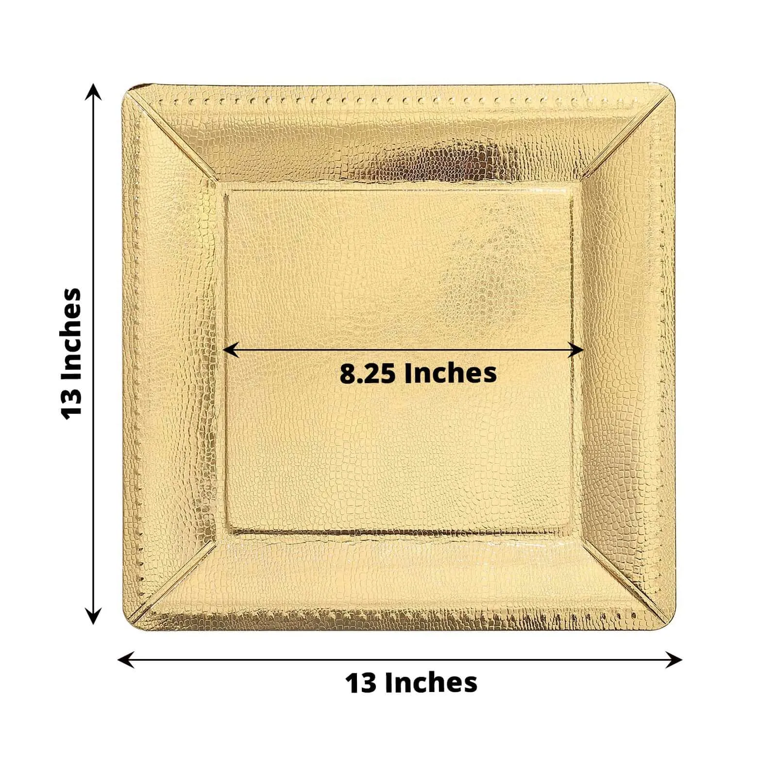 10 Pack Gold Textured Disposable Square Serving Trays, Leather Like Cardboard Charger Plates 1100 GSM 13"