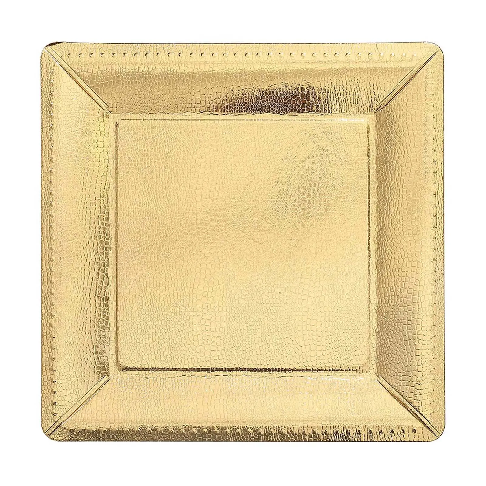 10 Pack Gold Textured Disposable Square Serving Trays, Leather Like Cardboard Charger Plates 1100 GSM 13"