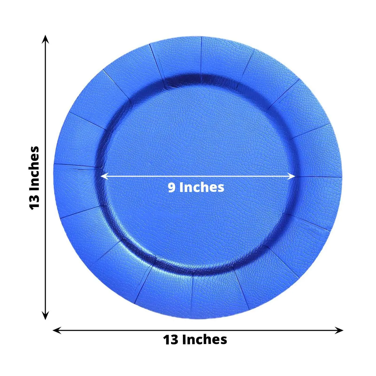 10 Pack Royal Blue Leather Textured Disposable Charger Plates, Round Cardboard Serving Trays 1100 GSM 13"