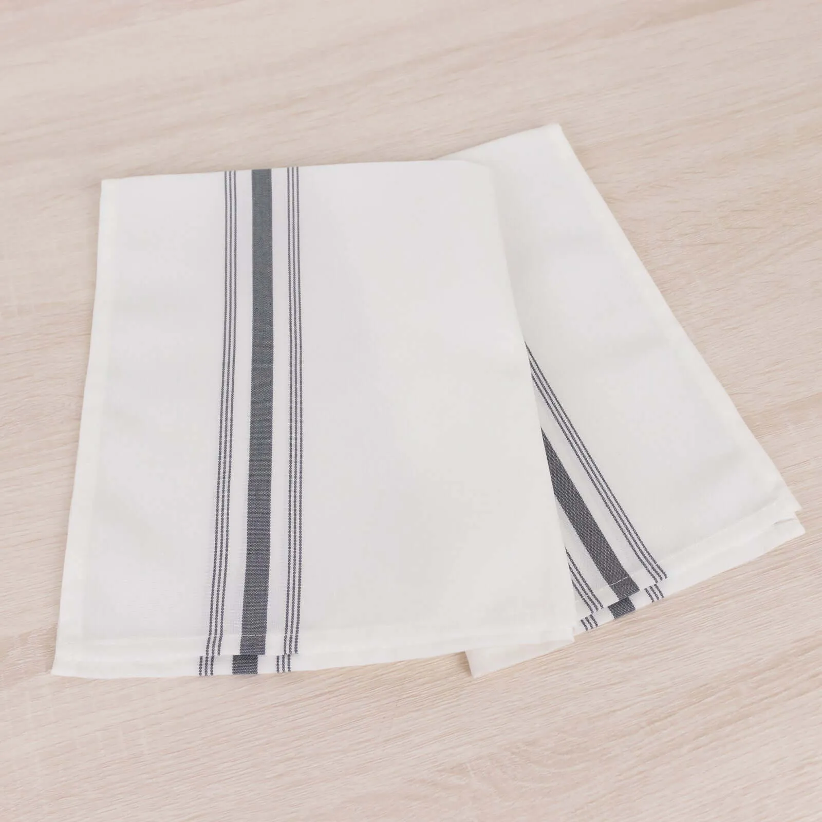 10 Pack White Spun Polyester Cloth Napkins with Gray Reverse Stripes, Premium Restaurant Quality Bistro Napkins - 18"x22"