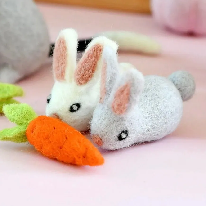 3 Handmade Felt Bunny Rabbits