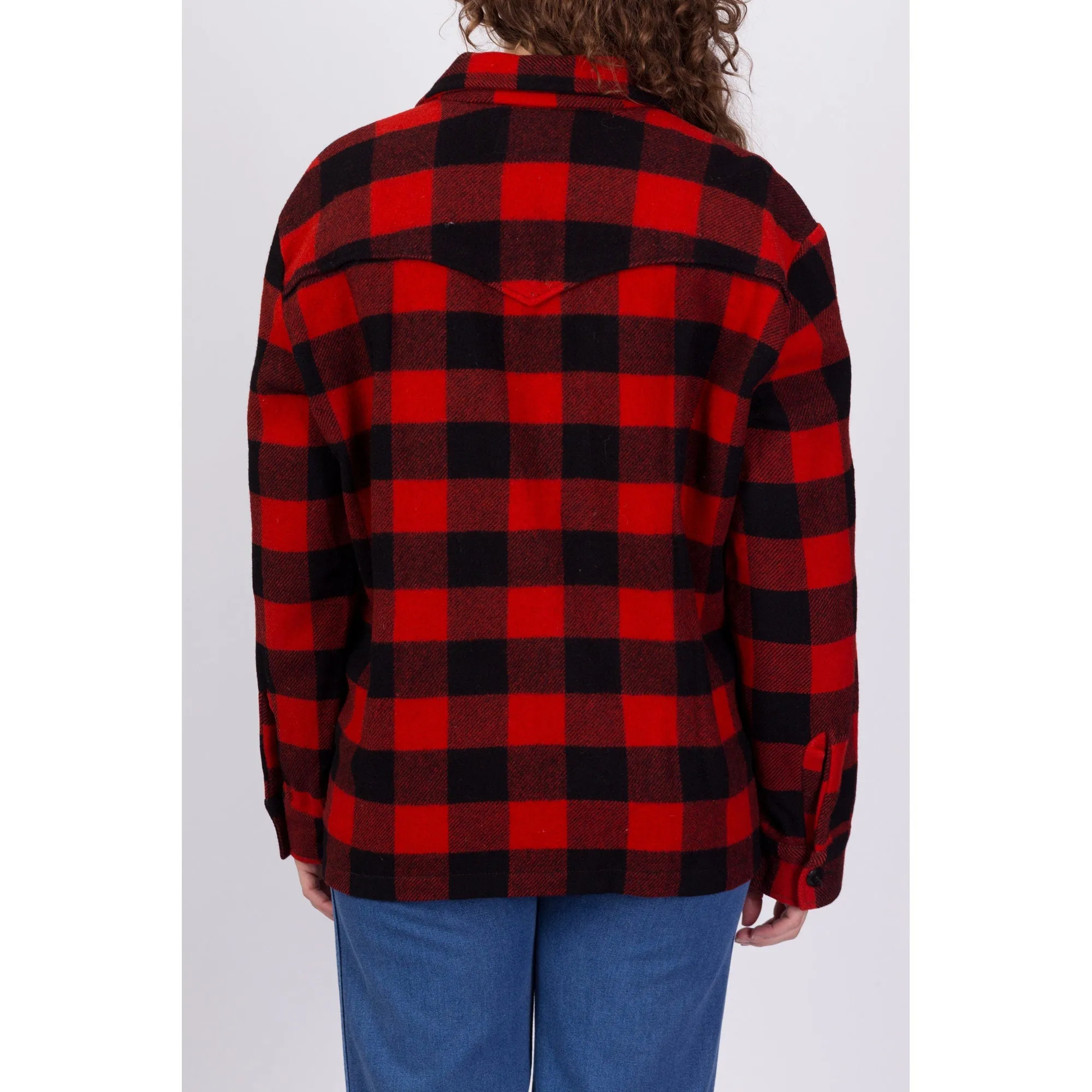 60s Buffalo Plaid Wool Shirt - Men's Large