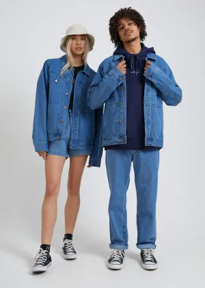 Afends Unisex Overtime - Unisex Hemp Denim Jacket - Classic Blue