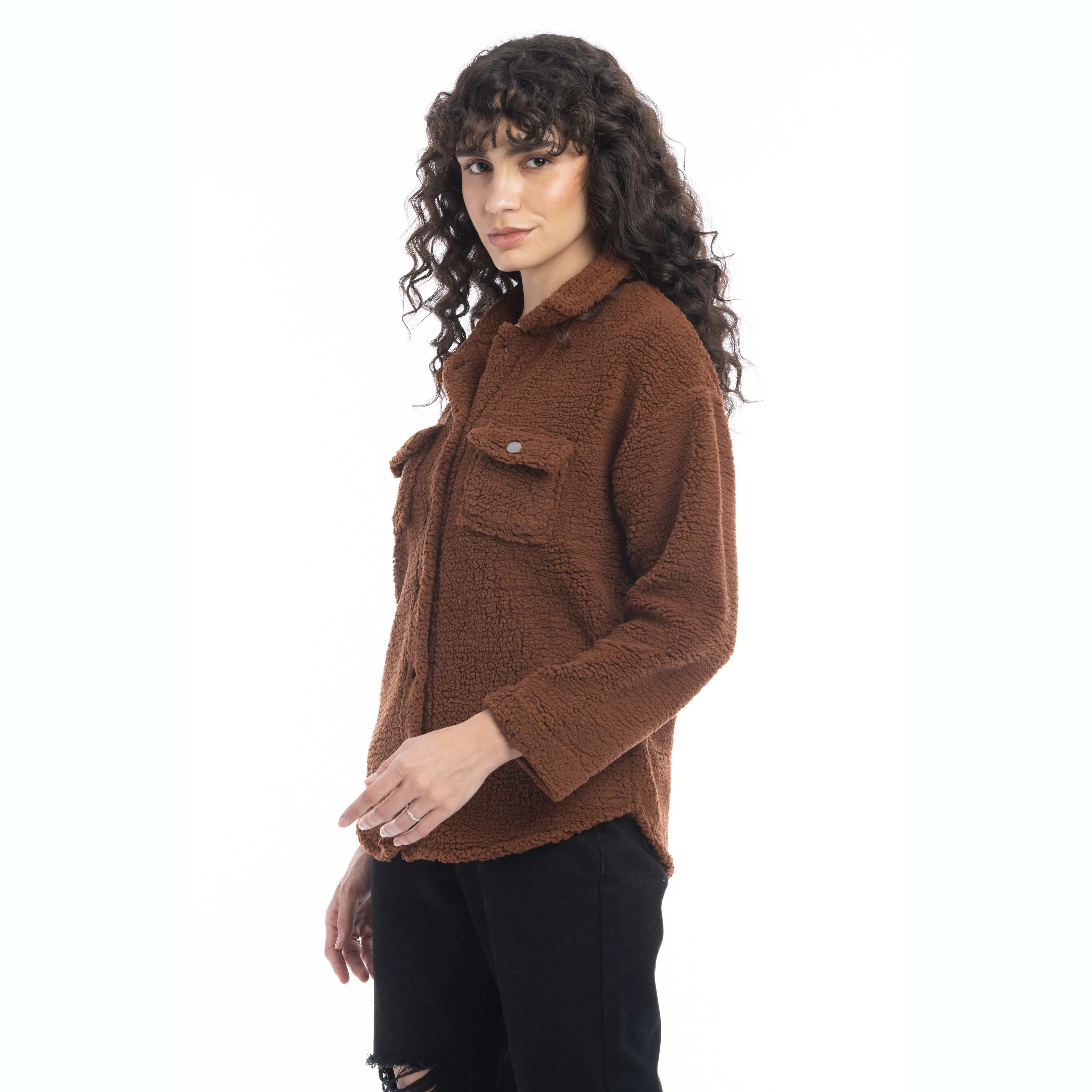 Amina Fleece Button Front Shacket Sweater