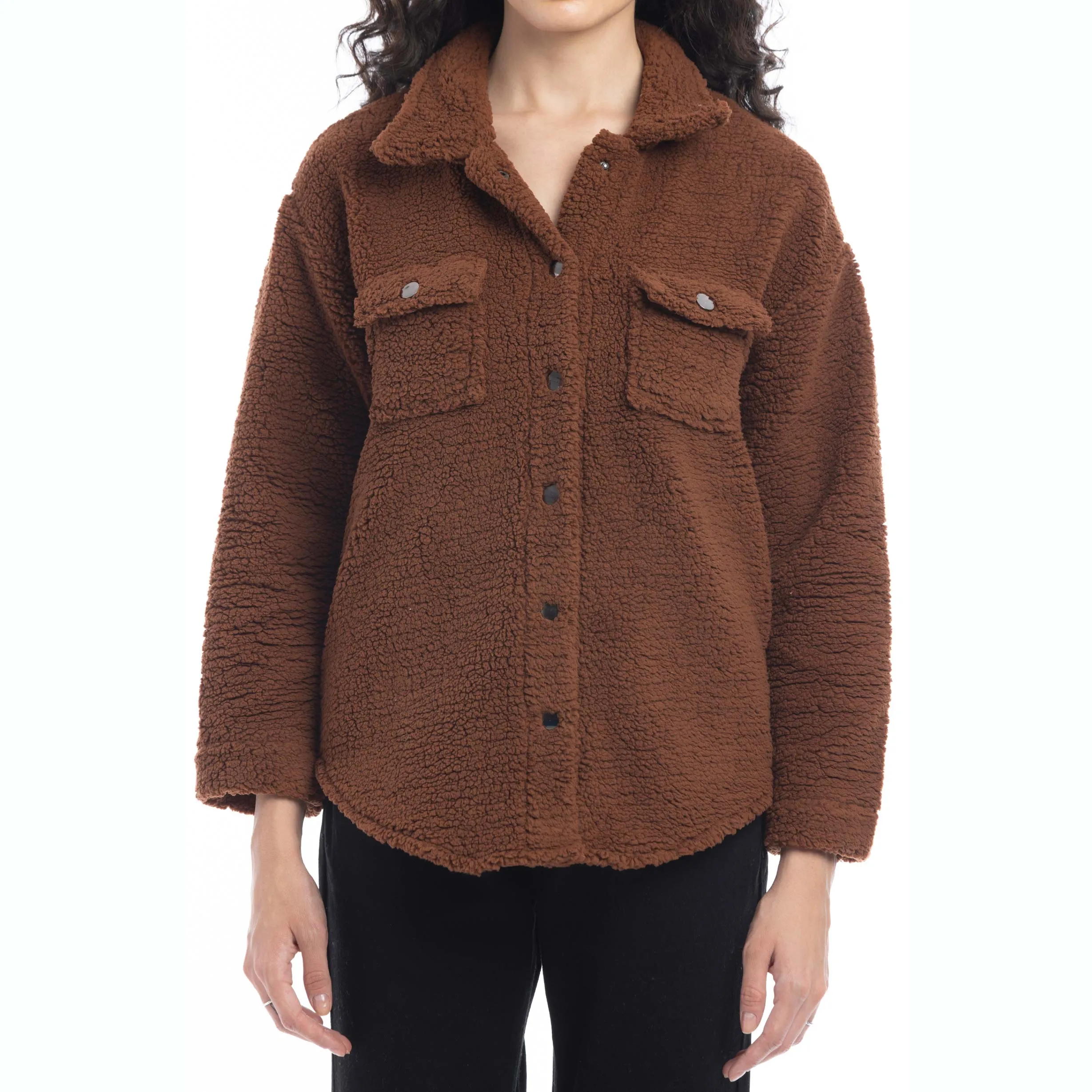 Amina Fleece Button Front Shacket Sweater