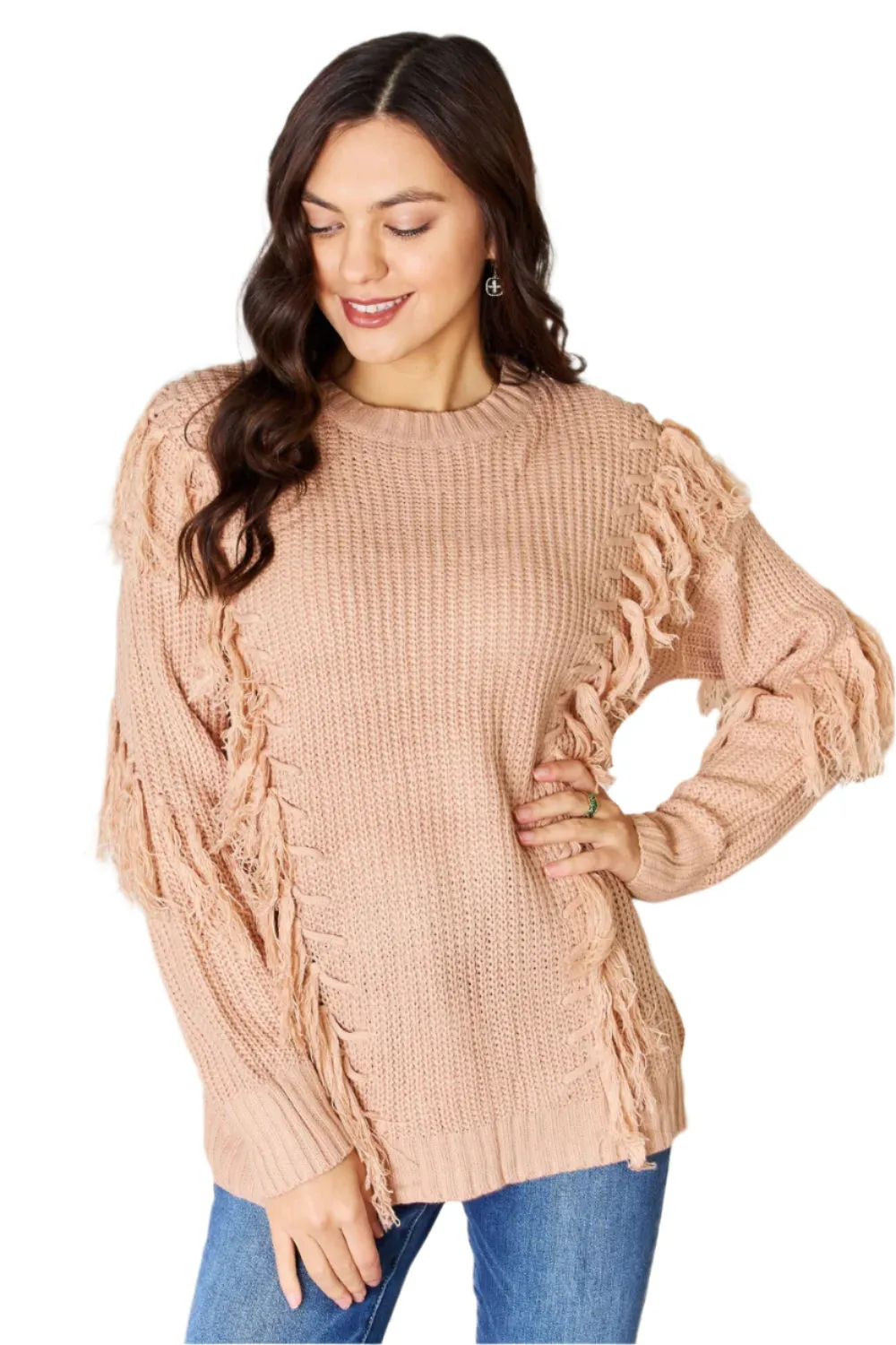 And The Why Tassel Detail Long Sleeve Sweater