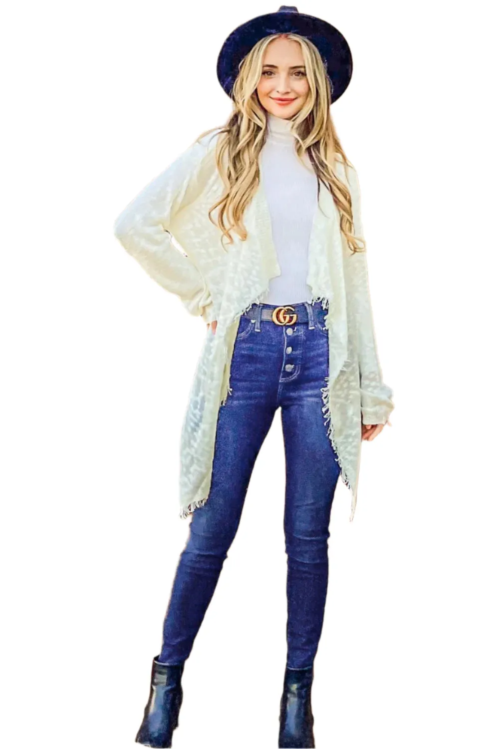 And The Why Textured Knit Fringe Hem Cardigan