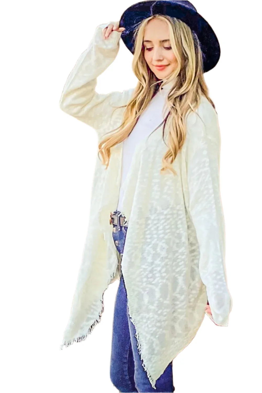 And The Why Textured Knit Fringe Hem Cardigan