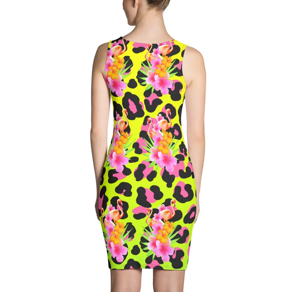 Animal Print Tropical Flamingos Bodycon Dress