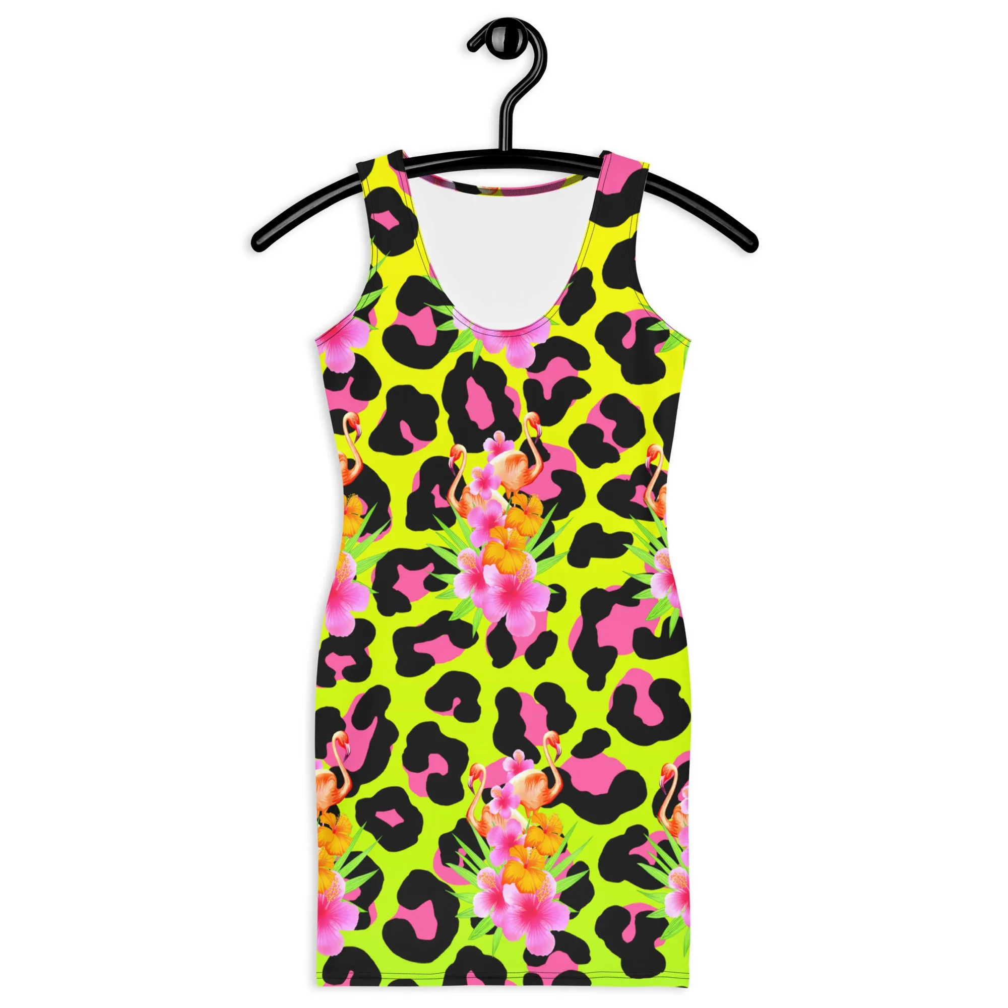 Animal Print Tropical Flamingos Bodycon Dress