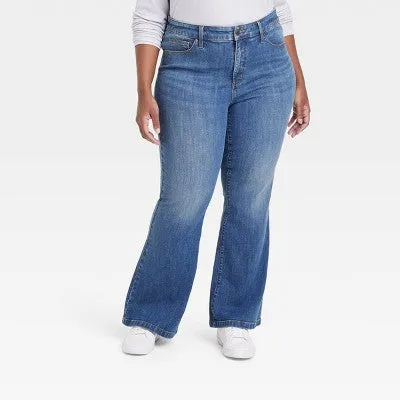 Ava & Viv Womens Plus High Rise Regular Fit Flare Leg Full Jeans Midweight