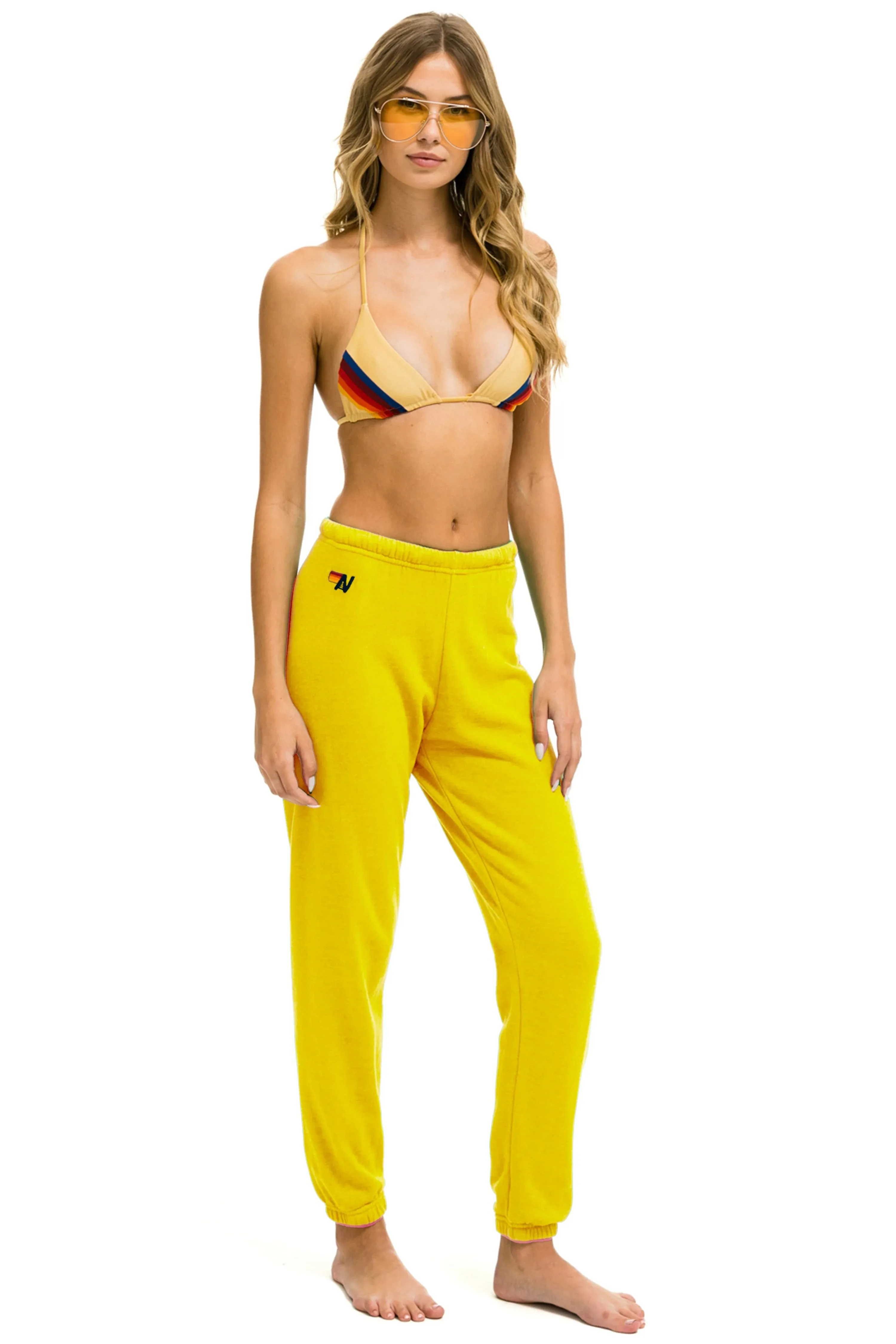 AVIATOR NATION 5 STRIPE WOMENS SWEATPANT LEMON/YELLOW PURPLE