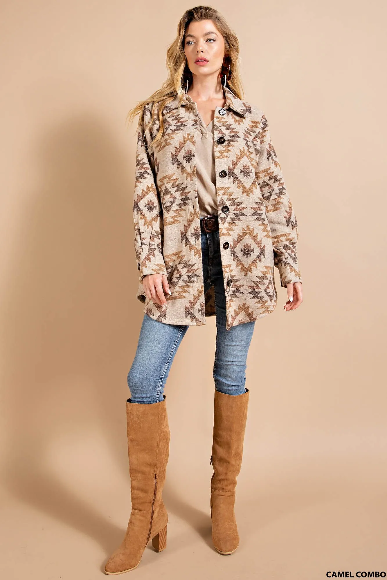 Aztec Boho Tribal Vintabe Button Down Shacket