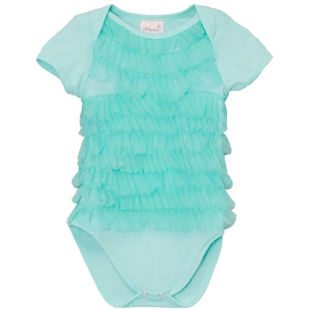 Baby Girls Green Chiffon Ruffles Short Sleeve Bodysuit 9-24M