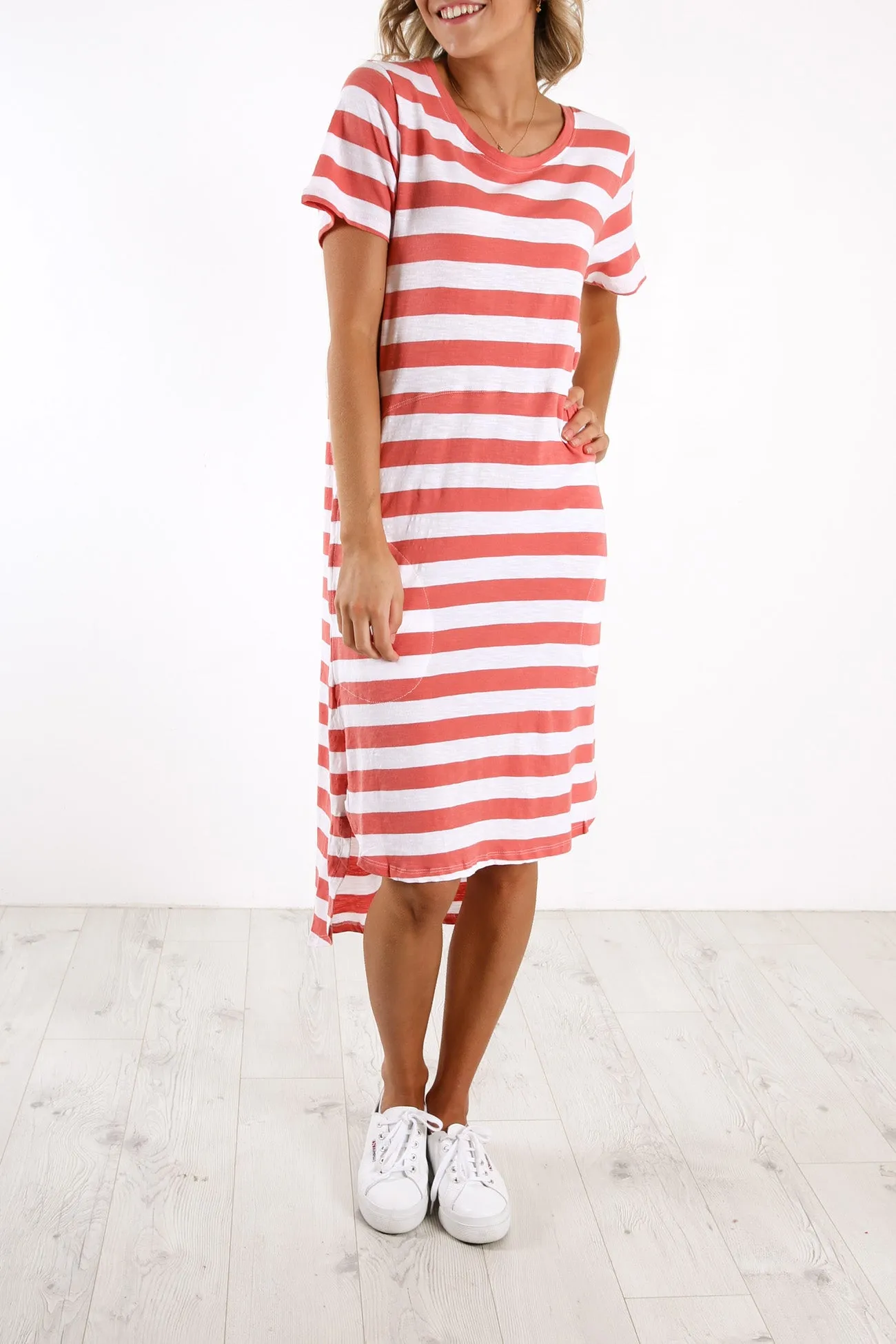 Bayley Dress Coral White Stripe