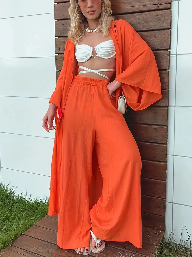 Beautiful Tangerine Orange 2pc Duster & Pants Set