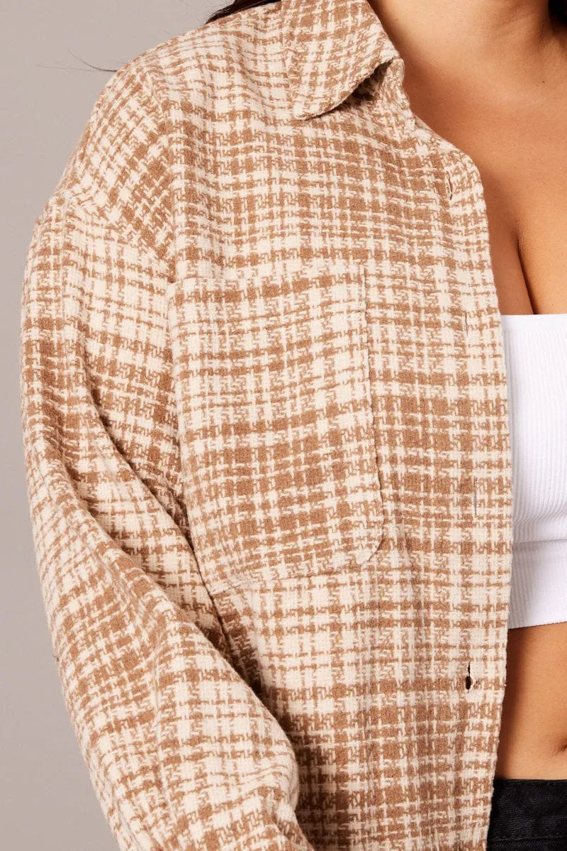 Beige Check Oversized Shacket