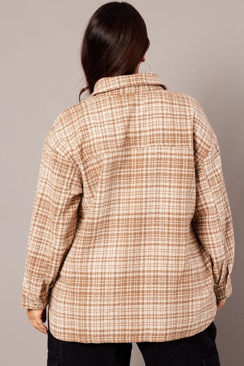 Beige Check Oversized Shacket