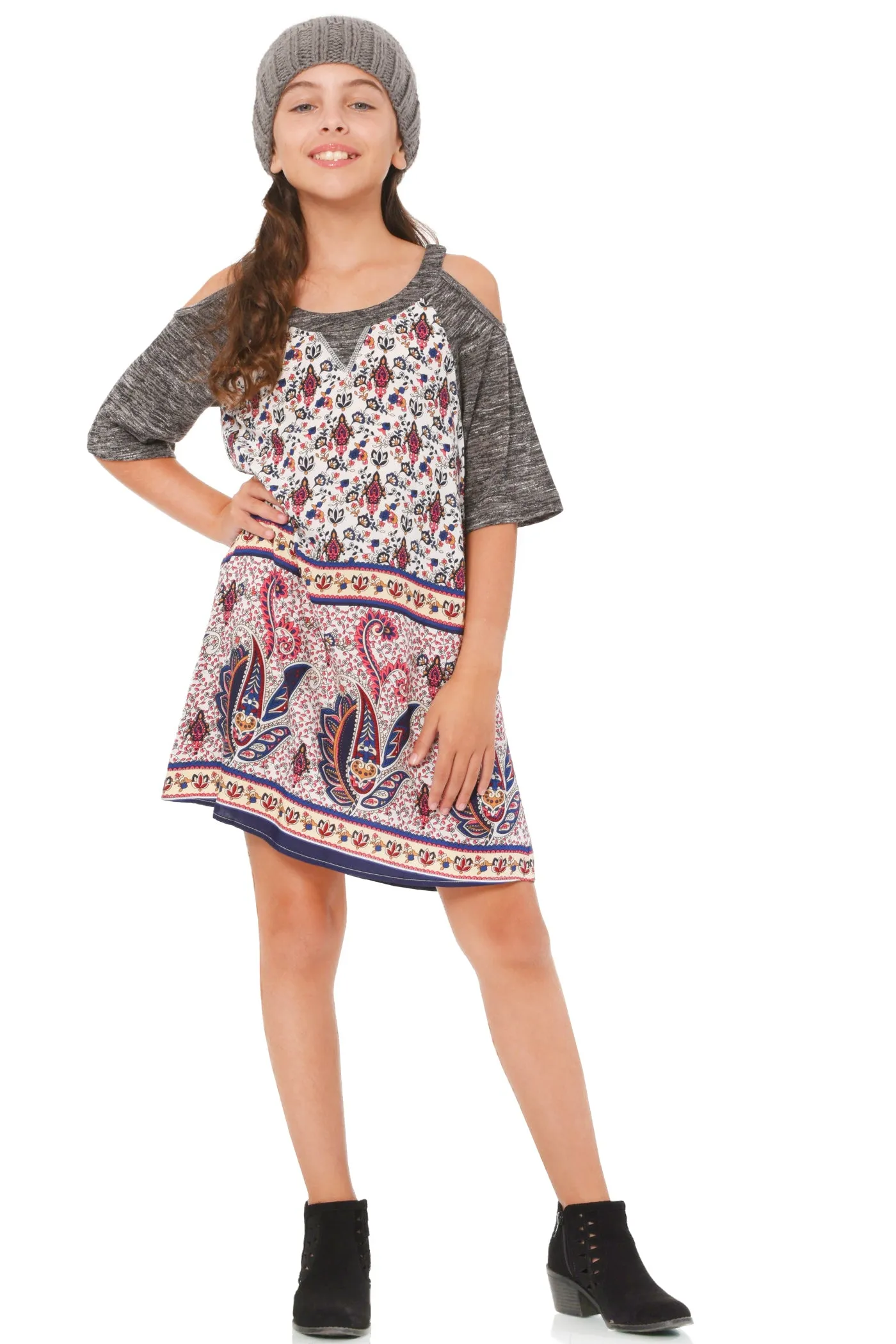 Big Girls Cold Shoulder A-Line Dress