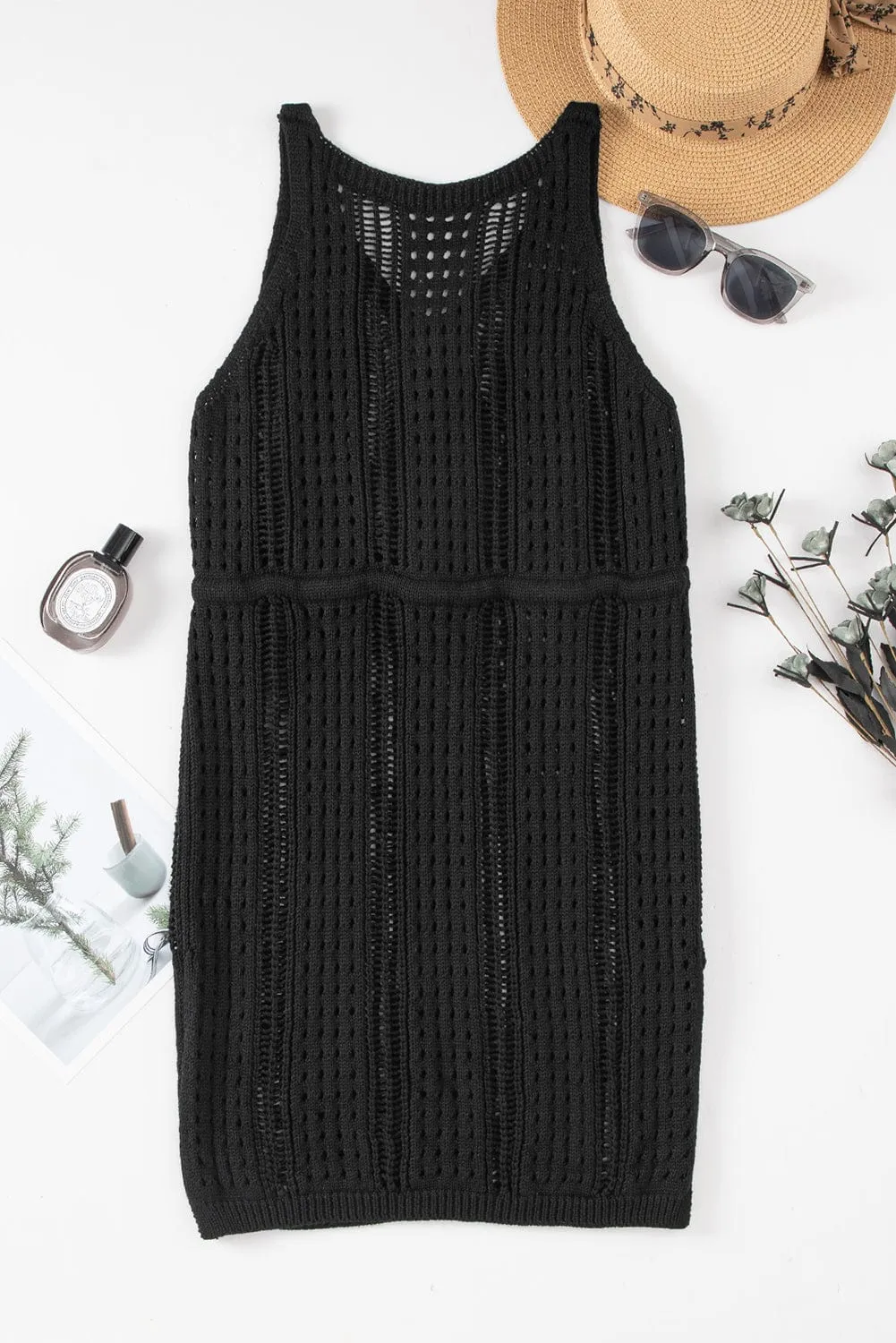 Black Crochet Knitted Mini Dress