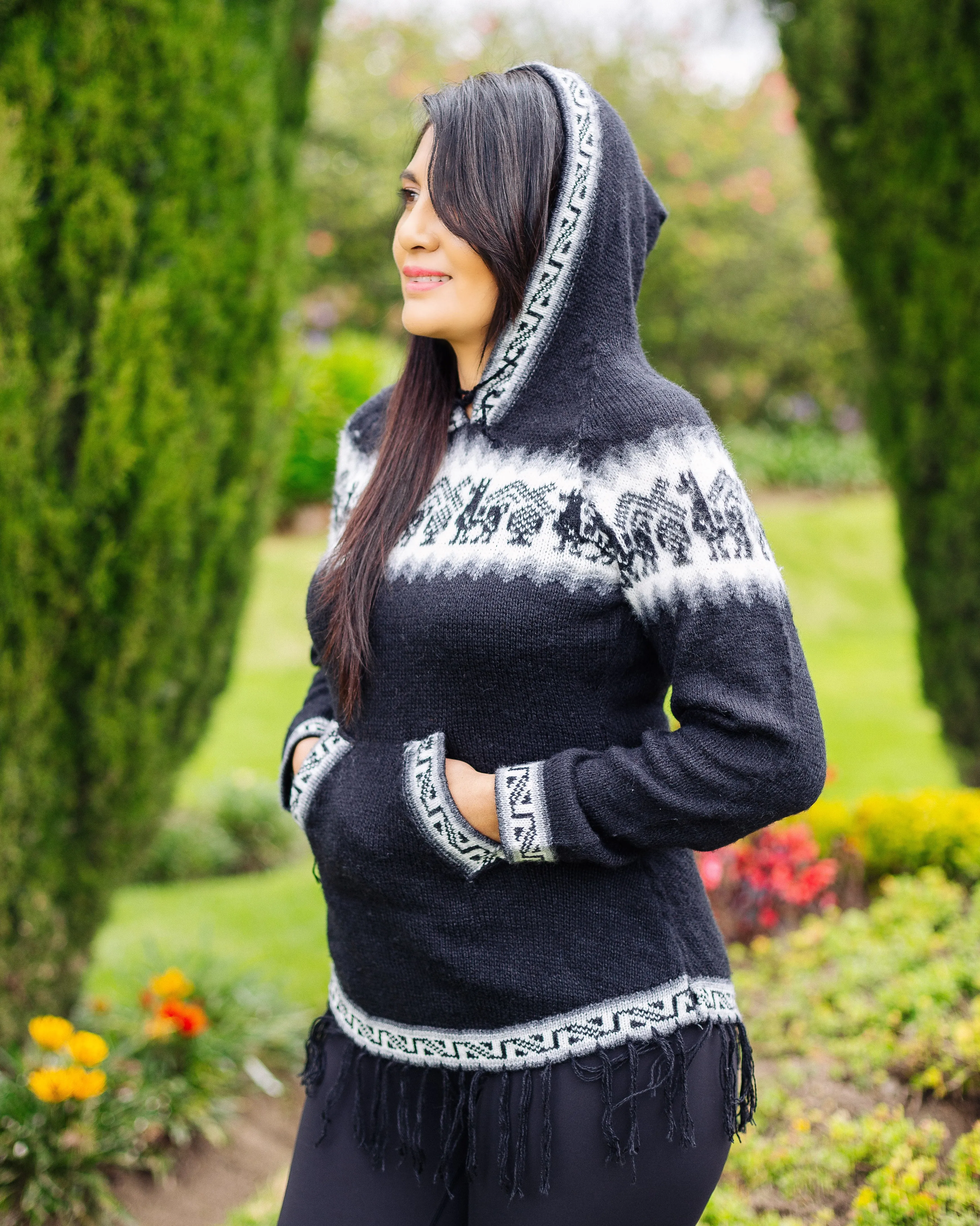 Black Hooded Alpaca Sweater