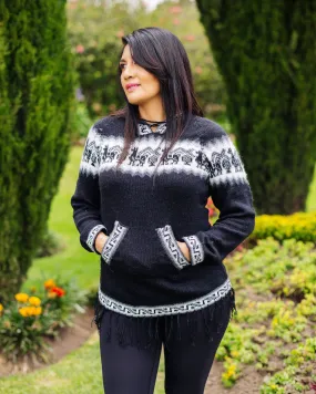 Black Hooded Alpaca Sweater