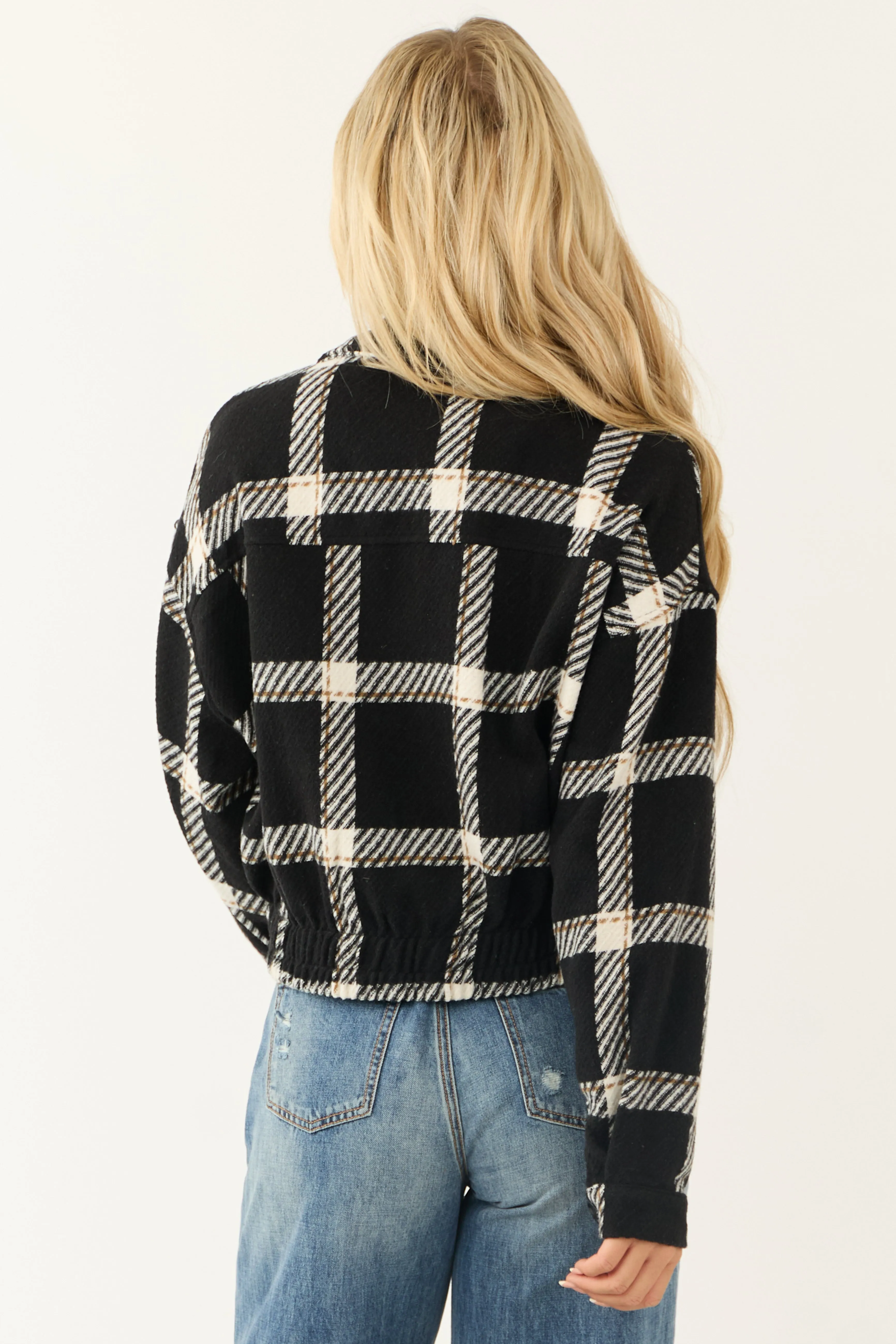 Black Plaid Double Breasted Button Up Jacket