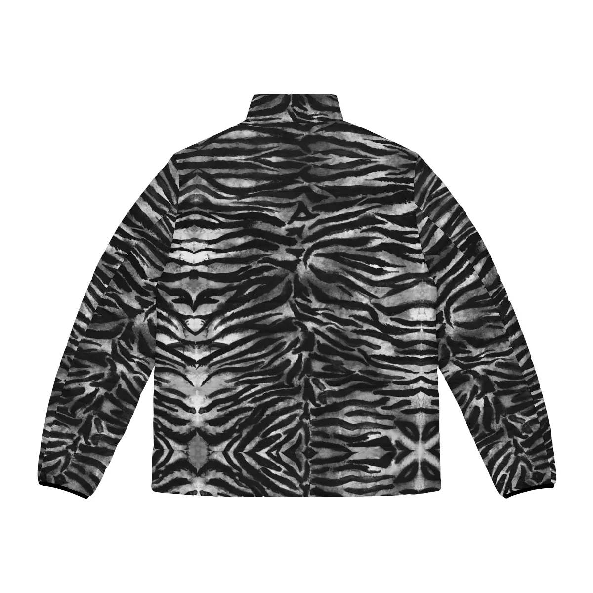 Black Tiger Striped Men's Jacket, Best Animal Print Winter Regular Fit Polyester Men's Puffer Jacket With Stand Up Collar (US Size: S-2XL)