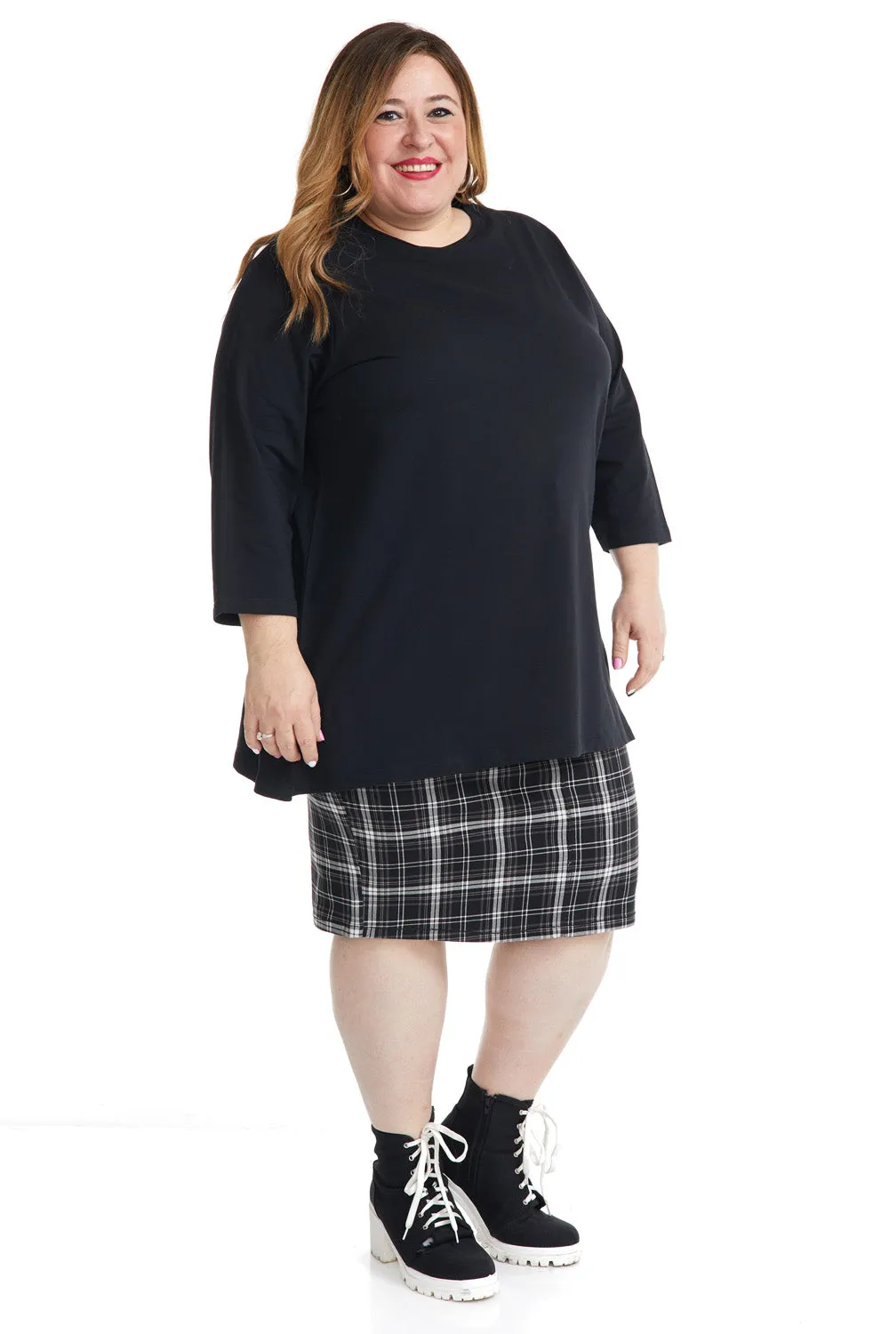 Black/White Plaid Stretchy Jean Pencil Skirt 'Melrose'