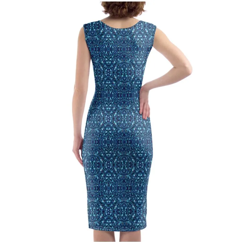 Blue BodyCon dress with slipt hem on front left leg