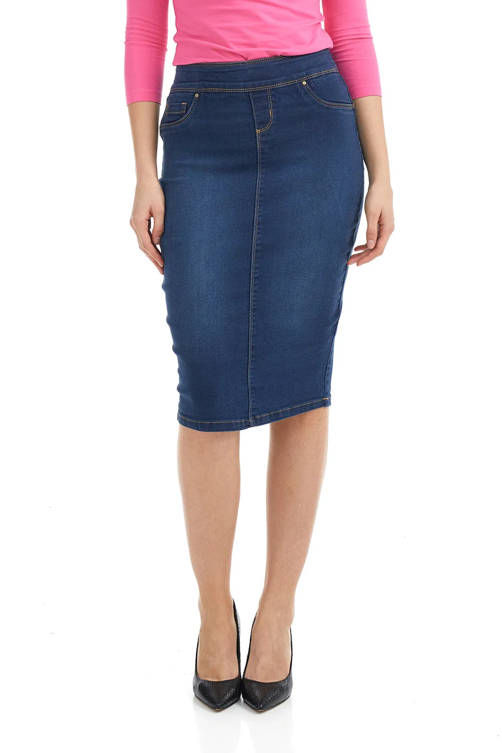 Blue High Waisted Modest Denim Jean Pencil Skirt 'Siena'