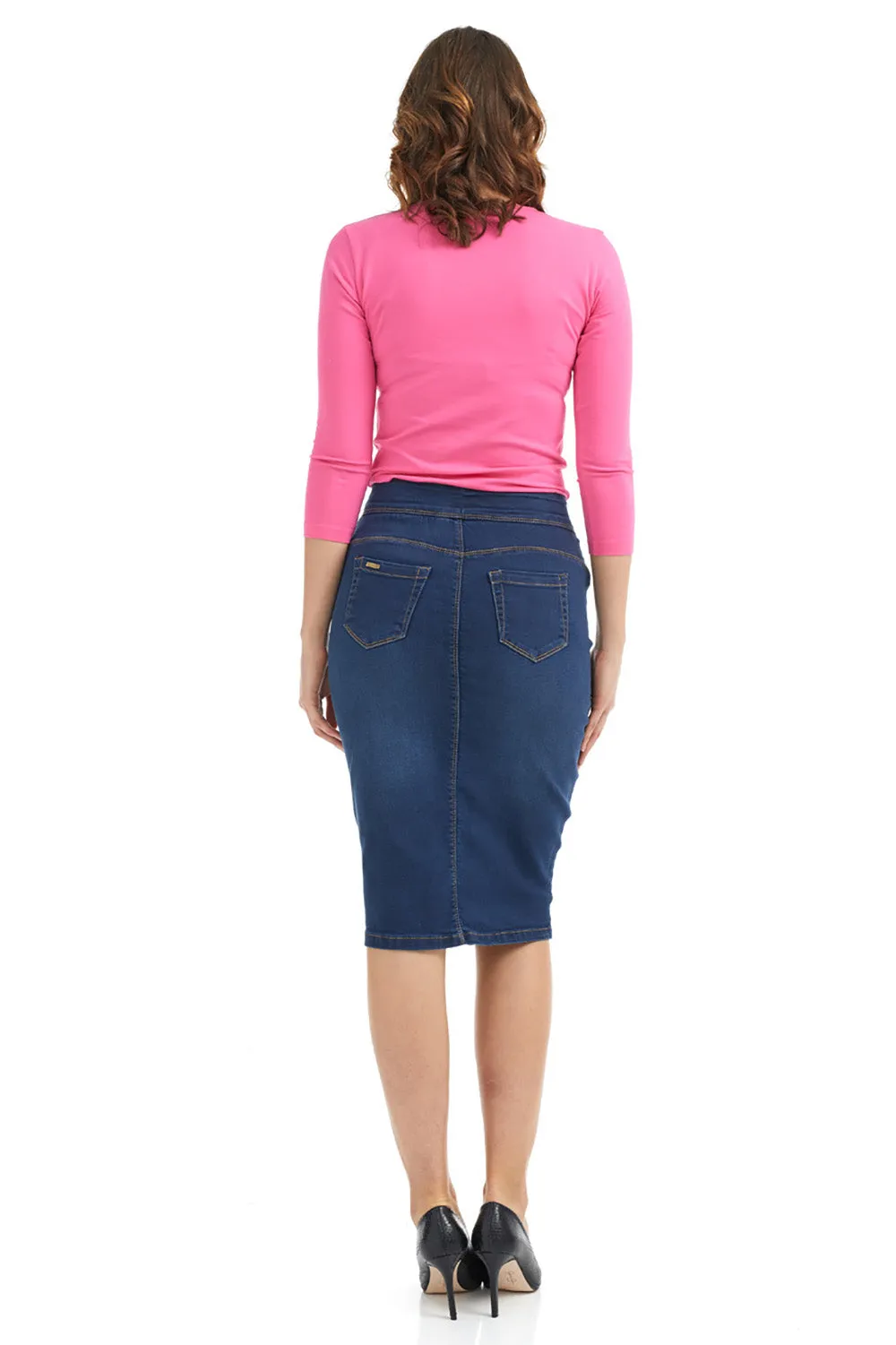 Blue High Waisted Modest Denim Jean Pencil Skirt 'Siena'