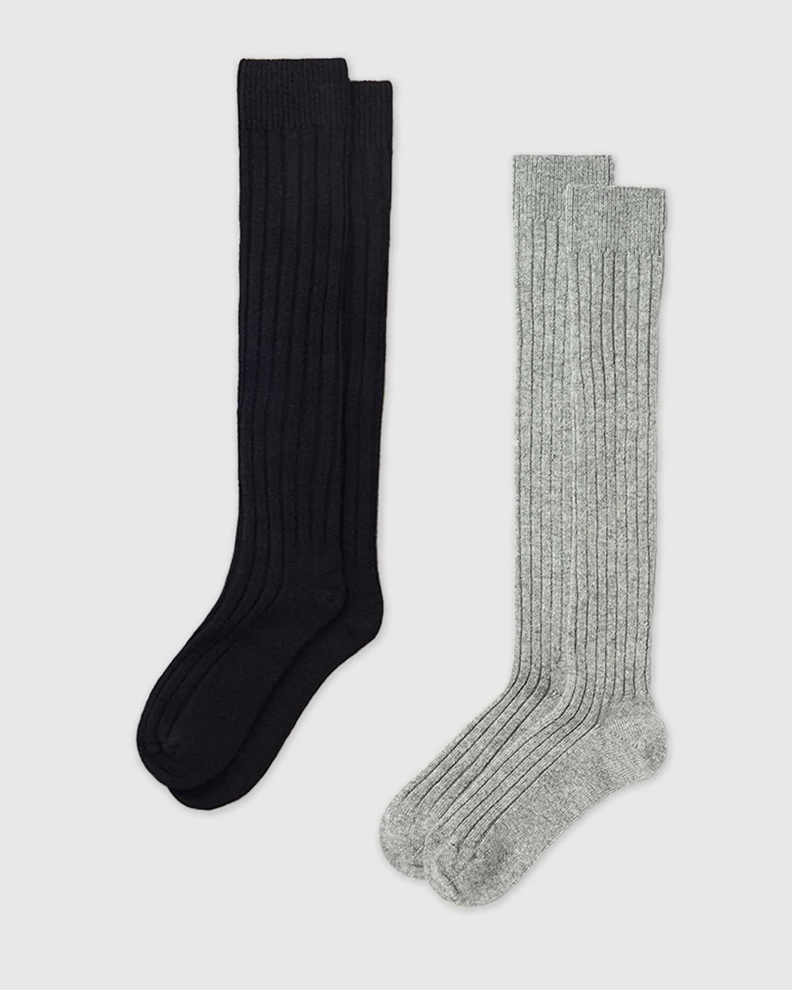 Bodil Chunky Knee-High Wool Socks 2-Pack Black/Grey