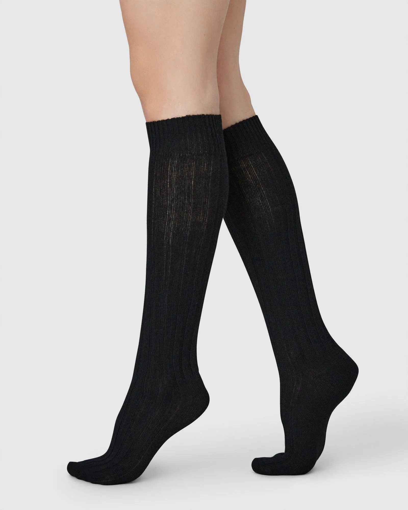 Bodil Chunky Knee-High Wool Socks 2-Pack Black/Grey