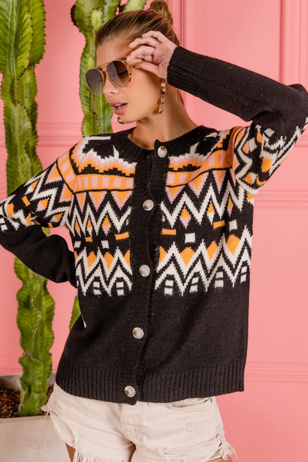 Bohemian Ethnic Pattern Button Up Knit Cardigan