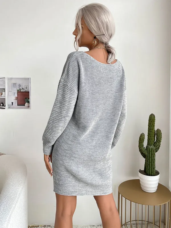 Bohemian Grey Long Sleeve Sweater Dress