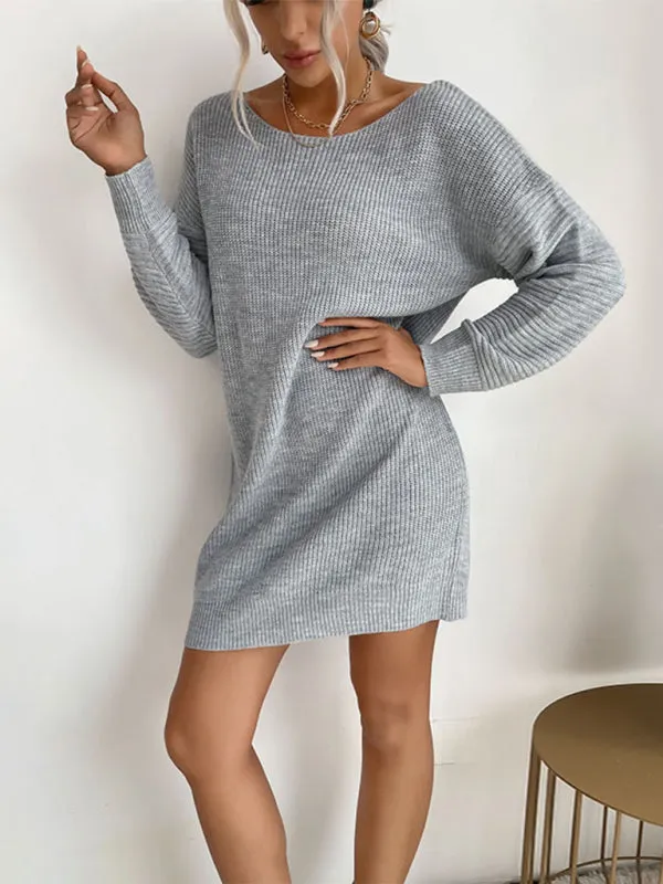 Bohemian Grey Long Sleeve Sweater Dress