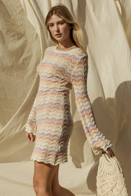 Bohemian Round Neck Bell Sleeve Sweater Dress