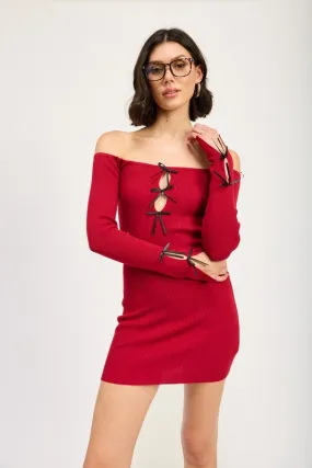 Bohemian Sexy Off Shoulder Bodycon Dress with Bow Detail