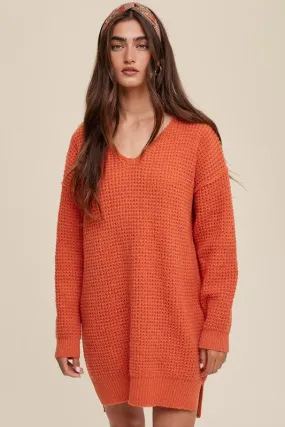 Bohemian Slouchy V-Neck Tunic Ribbed Knit Sweater