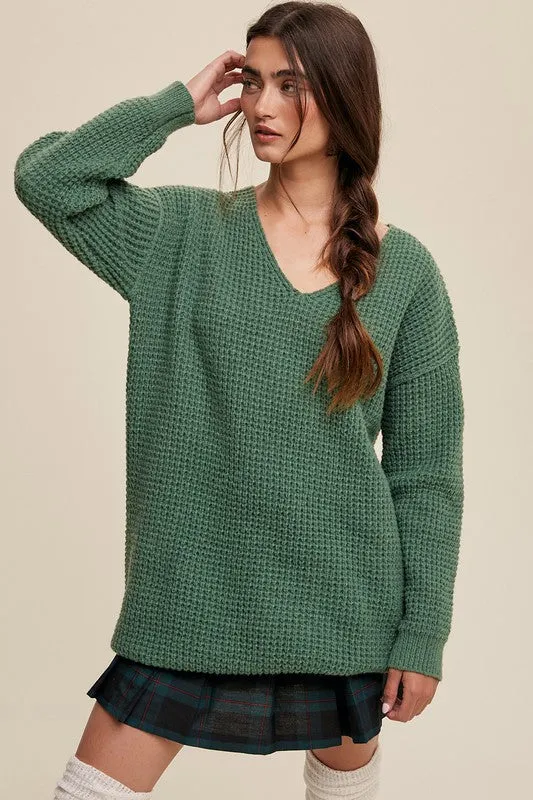 Bohemian Slouchy V-Neck Tunic Ribbed Knit Sweater